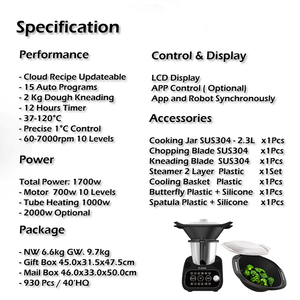 QANA Usine En Gros OEM <span class=keywords><strong>Wifi</strong></span> Smart Cuisinière Robot Culinaire Thermomixs Salade Électrique Électrique Hachoir Mélangeur Hachoirs À Viande 220 - Product Image 3