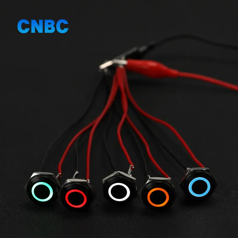 12Mm Mini Korte Type Momentary Black Shell Metalen Led Drukknop Met 4 Pins