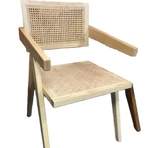 DISEN FURNITURE Modern dining room furniture walnut color wood chair rattan dining chair with arm