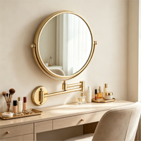 Gold Wall Mounted Double Sided Magnifying Makeup Mirror Swivel Extendable Foldable Arm Cosmetic Shaving Mirror for Home Vanity