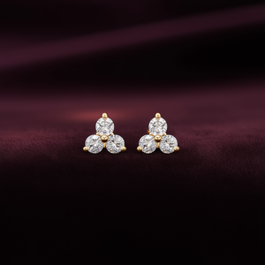 Orecchini a Perno Dorati E3927 con Diamanti Taglio Brillante Rotondo, Montatura a Griffe, Forma a Fiore, Classici Unisex per Uso Quotidiano - Product Image 2