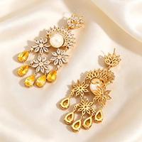 2026 Rekomendasi Anting Mutiara Bunga CZ Mewah Anti Kusam Berlapis Emas Kuningan untuk Wanita, Perhiasan Pesta Grosir