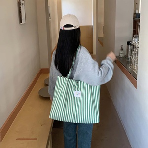 Cotton Striped Tote <b>Bag</b> Open Top Large Capacity Minimalist Shopping <b>Bag</b> Wholesale - Product Image 4
