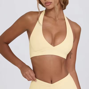 เสื้อชั้นในออกกำลังกายแบบคอวีลึก แห้งเร็ว ยืดหยุ่นสูง ผลิตจากผ้าสแปนเด็กซ์และไนลอน เหมาะสำหรับโยคะและการออกกำลังกาย - Product Image 1