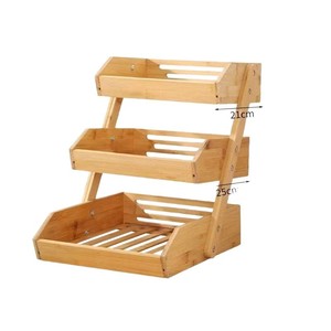 Bamboo Three Layer Drain Rack L Size <b>Stackable</b> Kitchen Storage <b>Basket</b> For Fruit Vegetable Countertop Organizing - Product Image 4