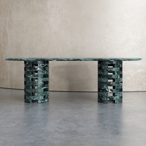 Qualità superiore travertino struttura in cemento tavolo di pietra fascia alta pino <span class=keywords><strong>verde</strong></span> <span class=keywords><strong>marmo</strong></span> tavolo da pranzo con motivi - Product Image 6