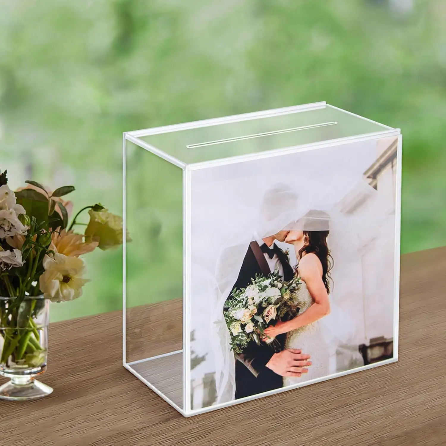 Manufacturer Customized OEM/ODM Elegant Wedding Card Box Reception With Picture Frame Acrylic Card Box With Slot For Party