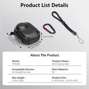 Amazear Organisateur compact pour caméra Insta360 GO Ultra, étui rigide avec intérieur souple, sac antichoc portable, mousqueton - Product Image 6