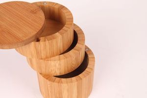 Boîte <span class=keywords><strong>à</strong></span> <span class=keywords><strong>sel</strong></span> triple en bambou OEM 2021, boîte de rangement en bambou <span class=keywords><strong>à</strong></span> trois niveaux avec couvercles pivotants magnétiques - Product Image 3