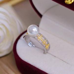 S925 <b>Silver</b> <b>Ring</b> <b>Set</b> DIY Pearl Accessories Empty Light Edition Crystal <b>Rings</b> with 8-9mm Round Beads <b>Silver</b> Jewelry 10157 - Product Image 3