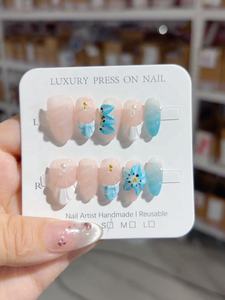 Vente chaude qualité été citron ongles conseils jaune vert <span class=keywords><strong>faux</strong></span> filles à la main amovible <span class=keywords><strong>collant</strong></span> presse sur ongles en acrylique - Product Image 3