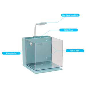 휴대용 미니 USB 에어 펌프 LED 조명 정수 필터 5L 친환경 데스크탑 어항 PET 플라스틱 베타 물고기 탱크 박스 해양 - Product Image 4