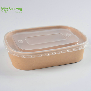 Venta al por mayor 500ml ecológico desechable Rectangular papel marrón ensaladeras tapas para Catering eventos venta al por mayor cuencos desechables - Product Image 1