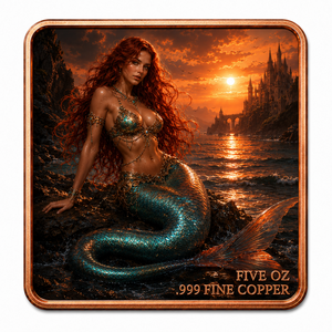 Moneda Cuadrada de Cobre Puro de 5oz Personalizada con Diseño de Atardecer de <span class=keywords><strong>Sirena</strong></span> Impreso con UV para Regalo de Recuerdo, Fabricante OEM - Product Image 1