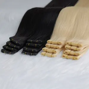 100% European Virgin Hand-tied Wefts Weave Hair Double Drawn Human Hair Hand Tied Weft Hair Extension