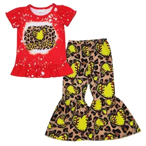 RTS Baby Girls Wholesale Toddler Red Softball Leopard Top Tee Shirts Tops 2024 Bell Pants Boutique Outfits Clothing Sets