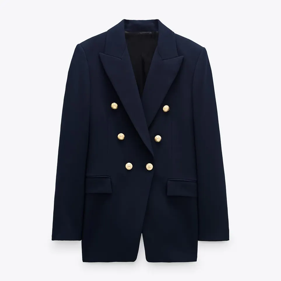 2023 Latest Design Double Breasted Autumn Trending Navy Blue Casual Women's Jackets & Coats Blazer