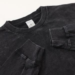 Camiseta desgastada con estampado personalizado al por mayor Camiseta de manga larga de algodón pesado lavado vintage liso para hombre - Product Image 4