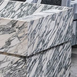 Meuble de salle de bain de luxe écologique en marbre blanc Arabescato, double vasque autoportante, <span class=keywords><strong>grande</strong></span> vasque, salle de bain - Product Image 5