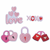 Petits patchs brodés en forme de cœur, motif fleur et cadenas, en feutre écologique thermocollant pour filles, couleur rose, Saint-Valentin