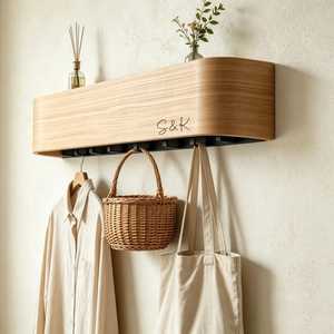 Modern Eco-Friendly Wooden Wall Coat Rack Entryway Peg <b>Hook</b> <b>Shelf</b> Brown Hanging Organizer Customizable Thickness for Living Room - Product Image 4