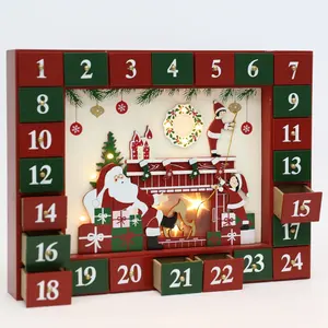 Weihnachts-Adventskalender aus Holz mit 24 Schubladen zur Befüllung von kleinen Geschenken Weihnachtsszene mit LED-Odelzähler bis zur Weihnachtsdekoration