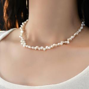 Collar de Plata 925 con Cadena para Clavícula y Perla Natural Barroca en Forma de Pétalo, Plata Rota, para Chicas Dulces y Temperamentales, que No se Desvanecen - Product Image 5