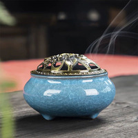 Décoration d'encens de luxe, brûleur d'encens en bois de santal en céramique à main cadeau/