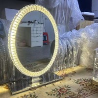 Miroir de maquillage moderne de bureau rond avec interrupteur tactile en métal, éclairage LED réglable et amovible pour coiffeuse, chambre et hôtel