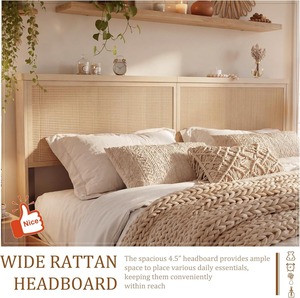 Cadre <span class=keywords><strong>de</strong></span> <span class=keywords><strong>lit</strong></span> King Size en <span class=keywords><strong>rotin</strong></span> couleur naturelle style ferme, avec tête <span class=keywords><strong>de</strong></span> <span class=keywords><strong>lit</strong></span> en <span class=keywords><strong>rotin</strong></span> et panneau en bois, 4 tiroirs <span class=keywords><strong>de</strong></span> rangement, MOQ 100 - Product Image 3
