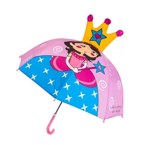 Parapluie pour enfants oreilles de dessin animé 3D avec long manche en plastique, parapluie animal pour enfants pour la maternelle