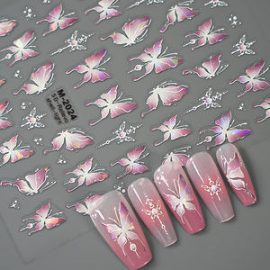 New Craft French 3D Nail Art Stickers Set Grace Pink Blue Butterfly Designs para una manicura fresca y elegante - Product Image 1