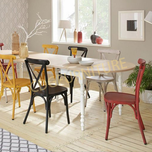 Mesas de café de alta resistencia, sillas de aluminio apilable con respaldo cruzado, estilo Industrial Vintage, Material de madera de hierro, uso interior para restaurante - Product Image 3