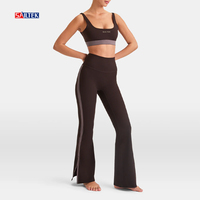 Set pakaian olahraga Yoga wanita, atasan Crop dan celana Yoga melebar, 2 potong legging olahraga kustom