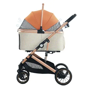 Pet Stroller with Detachable Travel Folding Carrier Basket and One-Button Folding Frame for Pets Walk