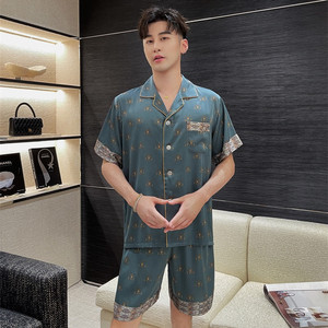 Nighty Designs été glace soie manches courtes vêtements de nuit maison vêtements grande taille hommes pyjamas mince garçons décontracté nuit costume - Product Image 3