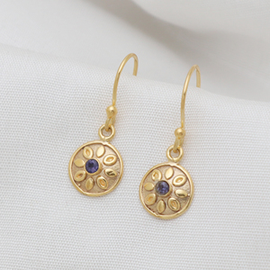 Boucles d'oreilles pendantes au design unique Pierre précieuse Iolite avec placage à l'or Fabriqué à partir d'argent sterling 925 Bijoux fins pour femmes - Product Image 3