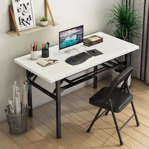 Folding <b>Computer</b> Desk White Wood Grain Plastic Surface Nordic Style <b>Office</b> Study Desk - Product Image 1