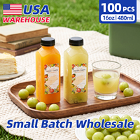100 bouteilles de jus en plastique transparent de 16 oz, contenants carrés en PET pour boissons, bouteilles avec bouchons pour bar, café, à emporter