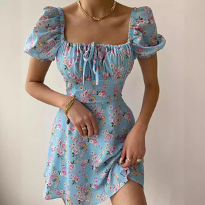 Robe florale pour femme 2026, élastique, manches courtes bouffantes, motif floral - Product Image 3
