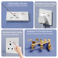 Interruptor de Pared Eléctrico Universal Kamanni L8-39 Gris, 13A, 2 Puertos USB, 2 Puertos Tipo-C, 4 Tomas de Corriente, IP20, para Control de Ventilador y Lámpara con Regulación