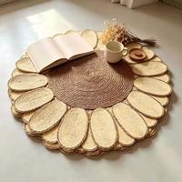 Tapis d'intérieur en forme de tournesol, tissé à la main en herbe de la canne, écologique, adapté aux animaux domestiques, lavable, antibactérien, style ferme moderne