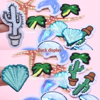 Patchs brodés à paillettes sur le thème de l'océan, méduse, cactus, appliques thermocollantes pour la décoration de mode