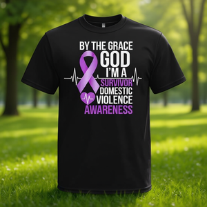 T-shirt unisexe pour adultes, manches courtes, col rond, impression sérigraphique, ruban violet de sensibilisation à la violence domestique, pour survivants - Product Image 3