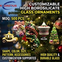 Boule de Noël soufflée à la main en forme de calèche, fournisseur de marque privée ODM, California Candy Wreath Tree Dessert Gift Borosilicate Wholesale