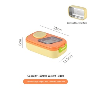 Lonchera Bento de Acero Inoxidable de Doble Nivel, Tapa de Plástico, 2 Compartimentos, Hermética, Apta para Microondas, Incluye Cuchara, para el Hogar - Product Image 3