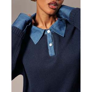 เสื้อสเวตเตอร์คอปกตัดสีทรงหลวม สีน้ำเงินรอยัล สำหรับผู้หญิง - Product Image 2