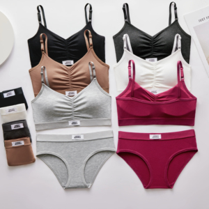 Factory 100% Cotton Direct Sports <strong>Bra</strong> <strong>Set</strong> Seamless Back Fitness Vest Shockproof Breathable Sweat-absorbent Underwear <strong>Set</strong> - Product Image 5