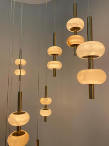 Éclairage personnalisé de luxe lustre suspendu en laiton pour chambre à coucher en marbre rond albâtre pour salon hôtel villa - Product Image 4