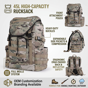 OEM Custom 45L MOLLE Tactical Backpack Tactical Rucksack Waterproof Hiking Hunting Outdoor Backpack for Men - Product Image 1